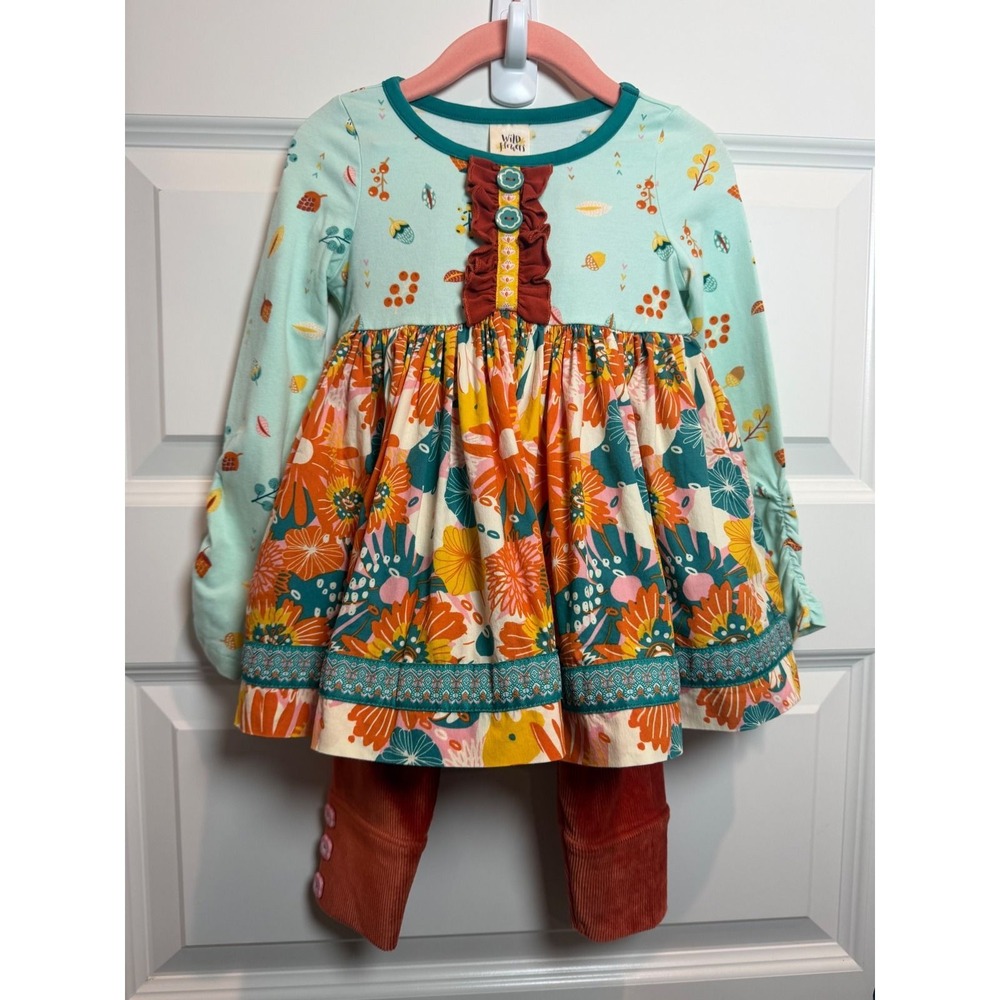 67. Wildflowers Clothing Girls Floral Tunic Dress and Corduroy Leggings Set  2